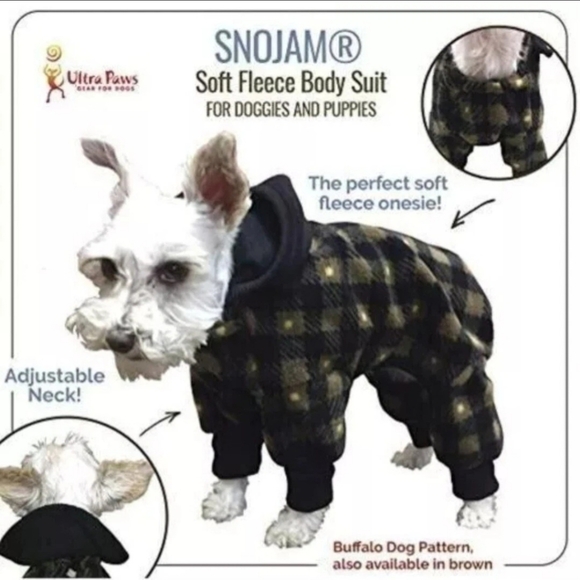 Ultra Paws SnoJam, Buffalo Dog Black/Taupe  Body Suit Size XSmall Removable Hood - Picture 1 of 14